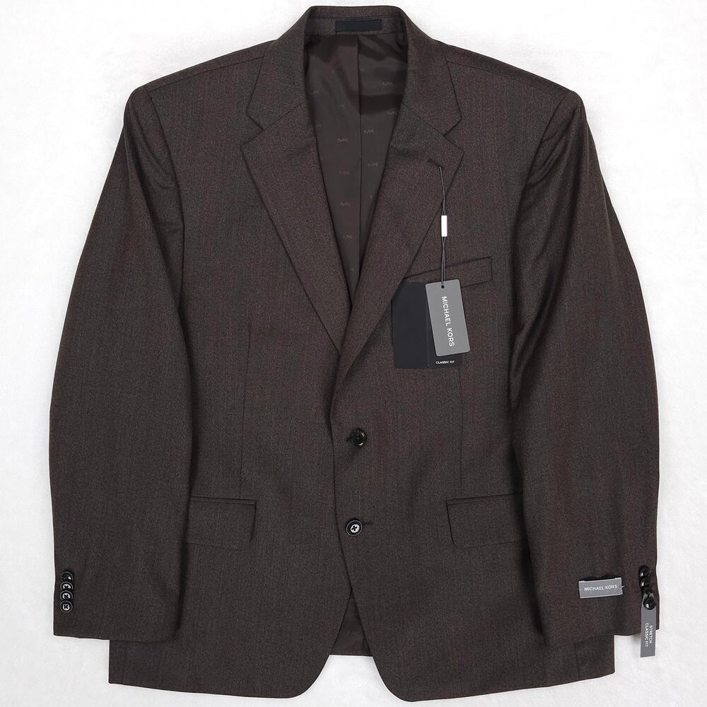 Michael Kors Mens Classic Fit 2 Piece Suit 44L 40x34 Brown Stretch Wool Twill - Picture 2 of 16